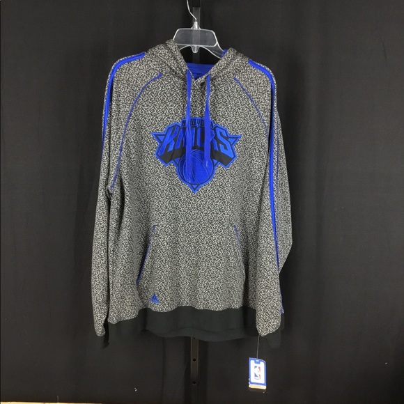 Adidas NBA NY Knicks pullover hoodie Gray Blue NWT - Picture 2 of 7